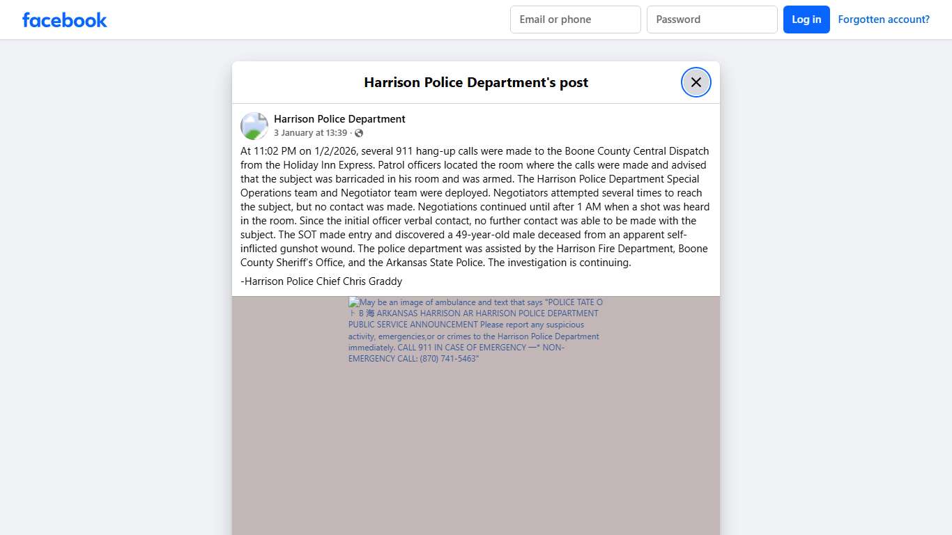 At 11:02 PM on 1/2/2026,... - Harrison Police Department Facebook